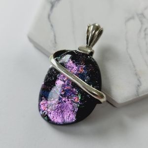 Purple, Pink, and Black Cosmic Pendant with Silver for a Necklace